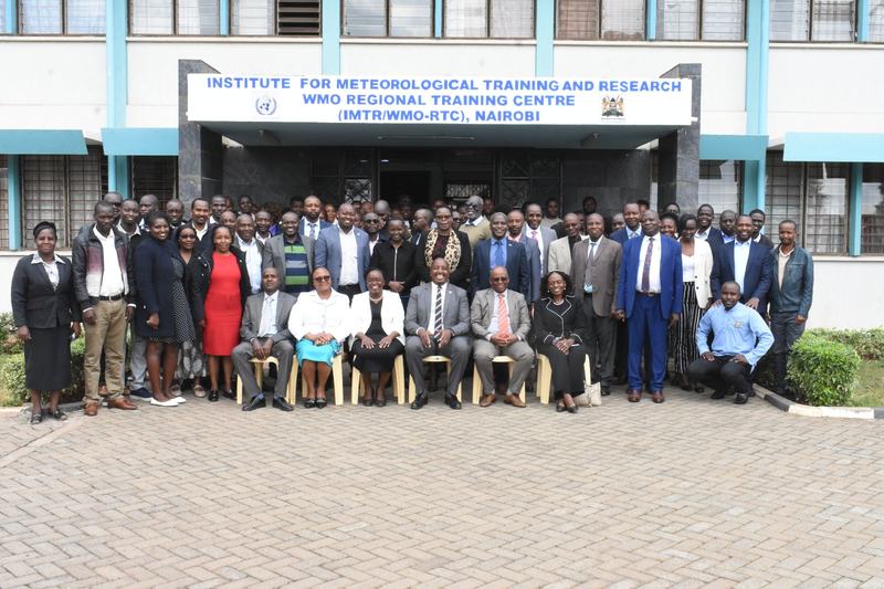 Group photo of the CS Dr. Nancy Barasa with staff of the Kenya Meteorological Service  Authority.