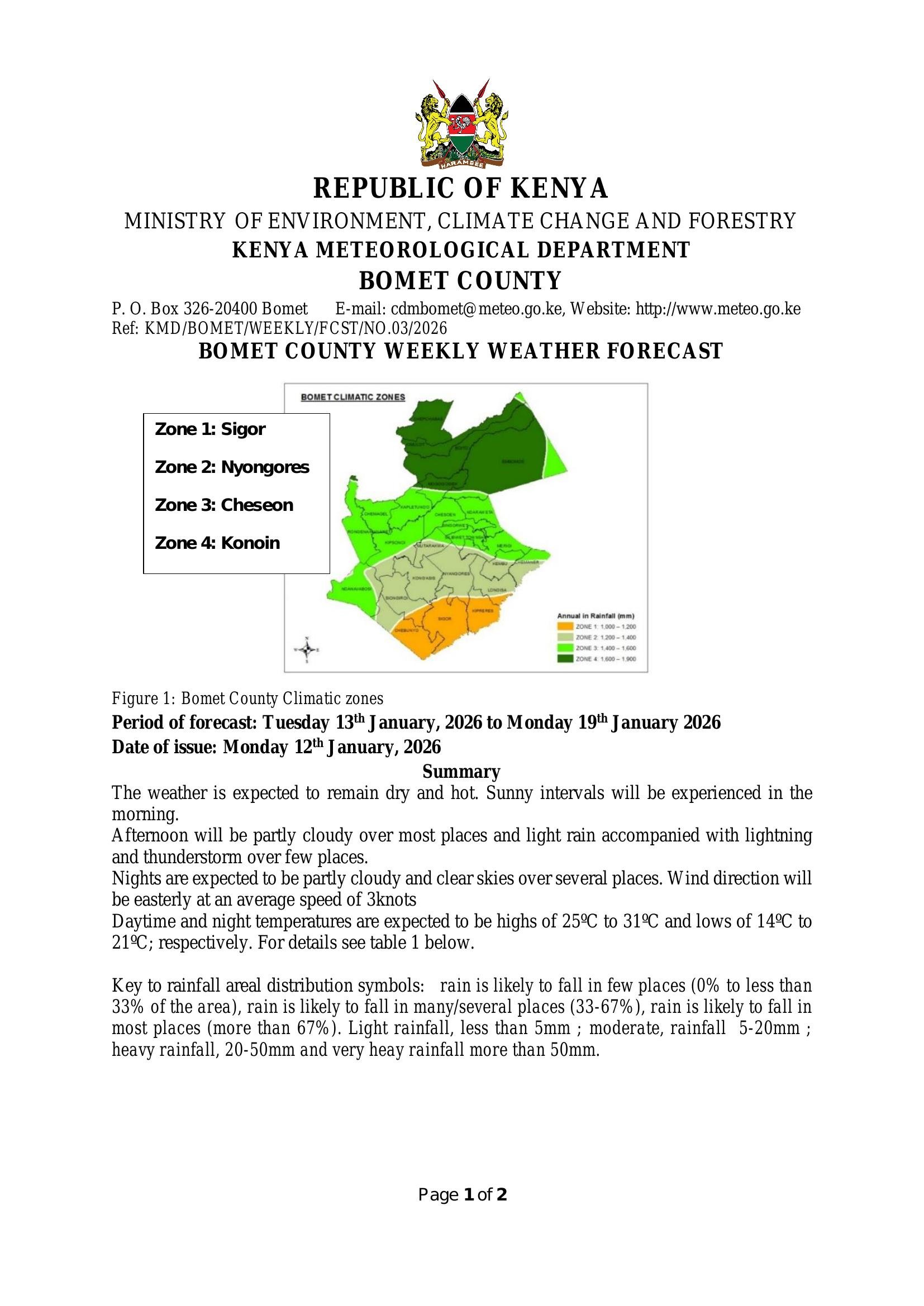 Bomet County Weekly (13th to 19th Jan. 2026)