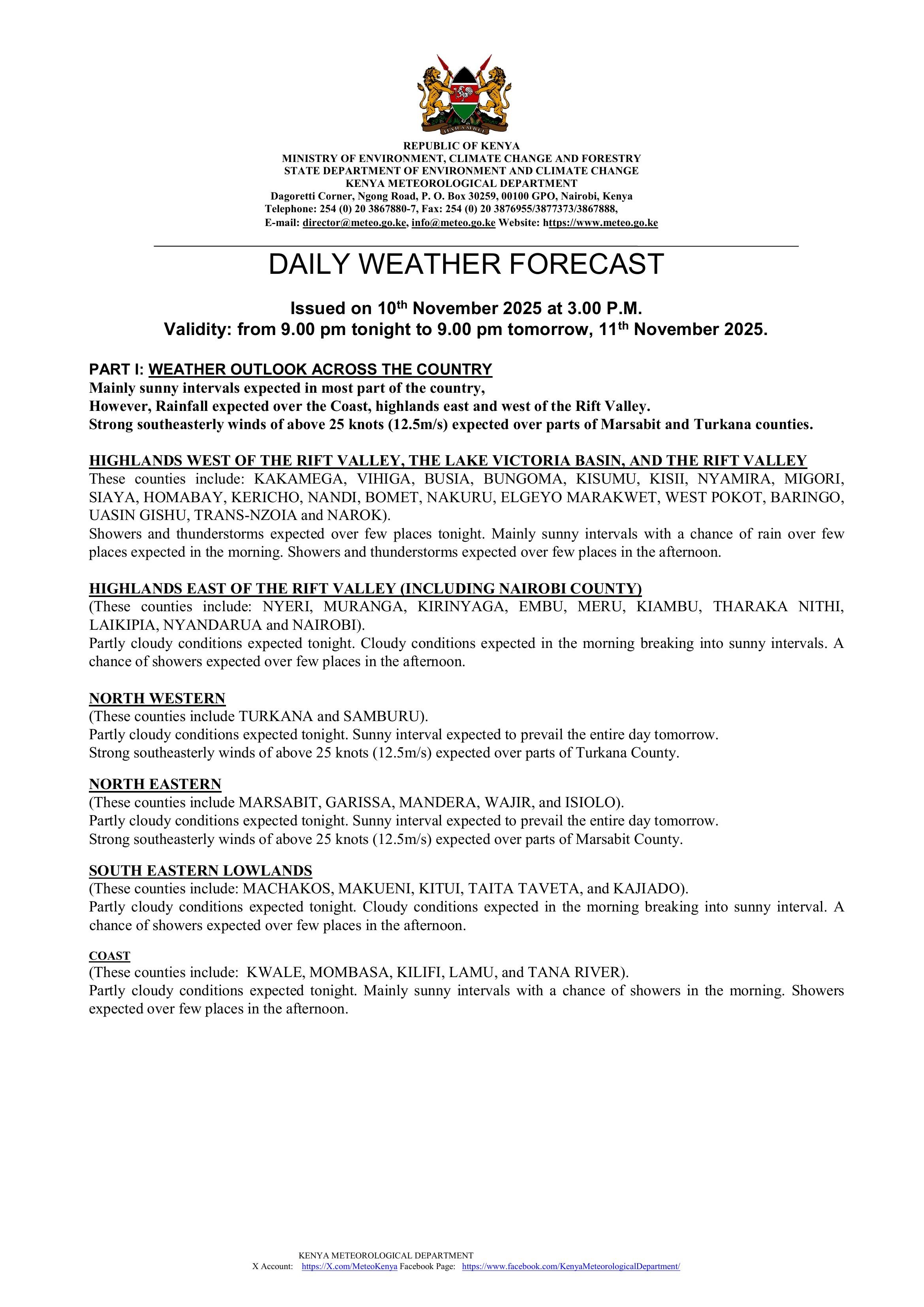 Daily Weather Update Daily weather forecast valid 11th Nov 2025