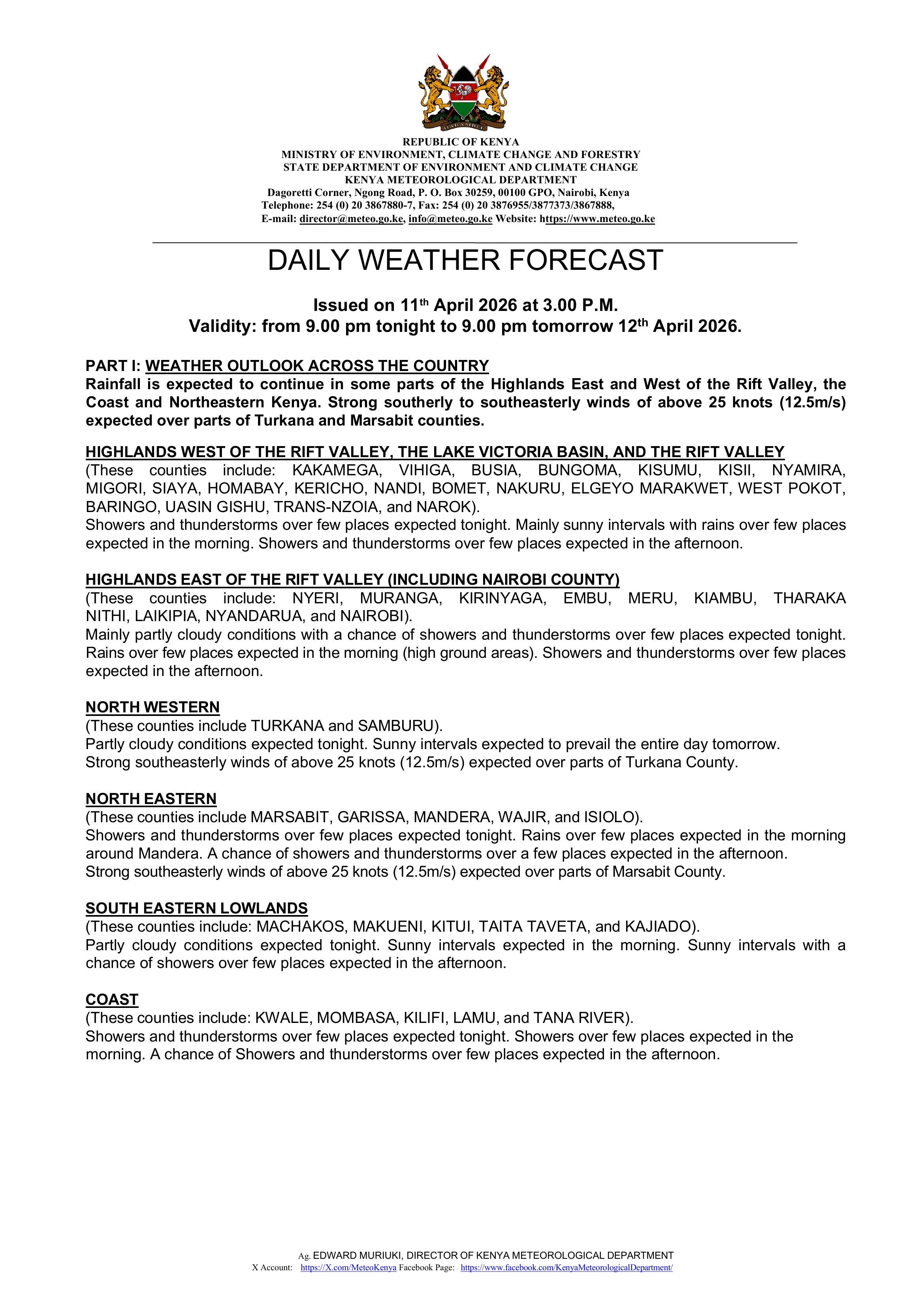 Daily Weather Update Daily weather forecast valid 12th April 2026