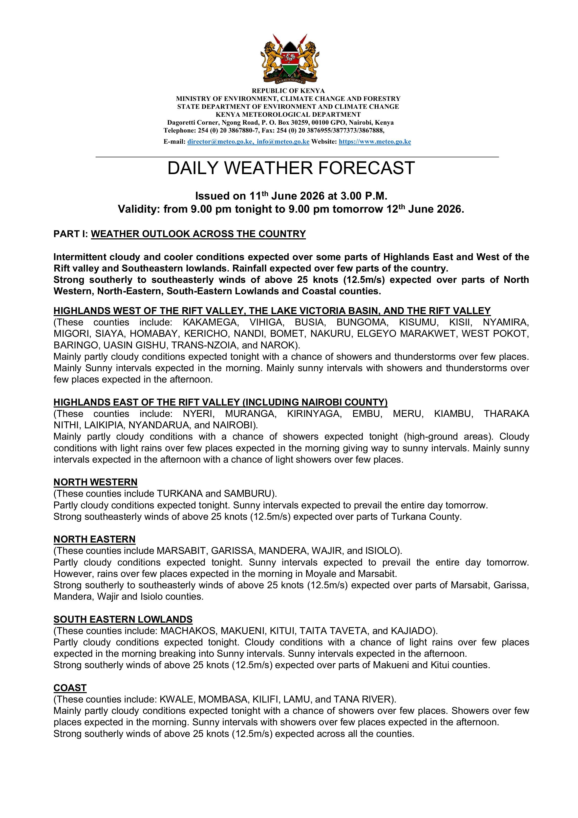 Daily forecast valid 12th June 2026