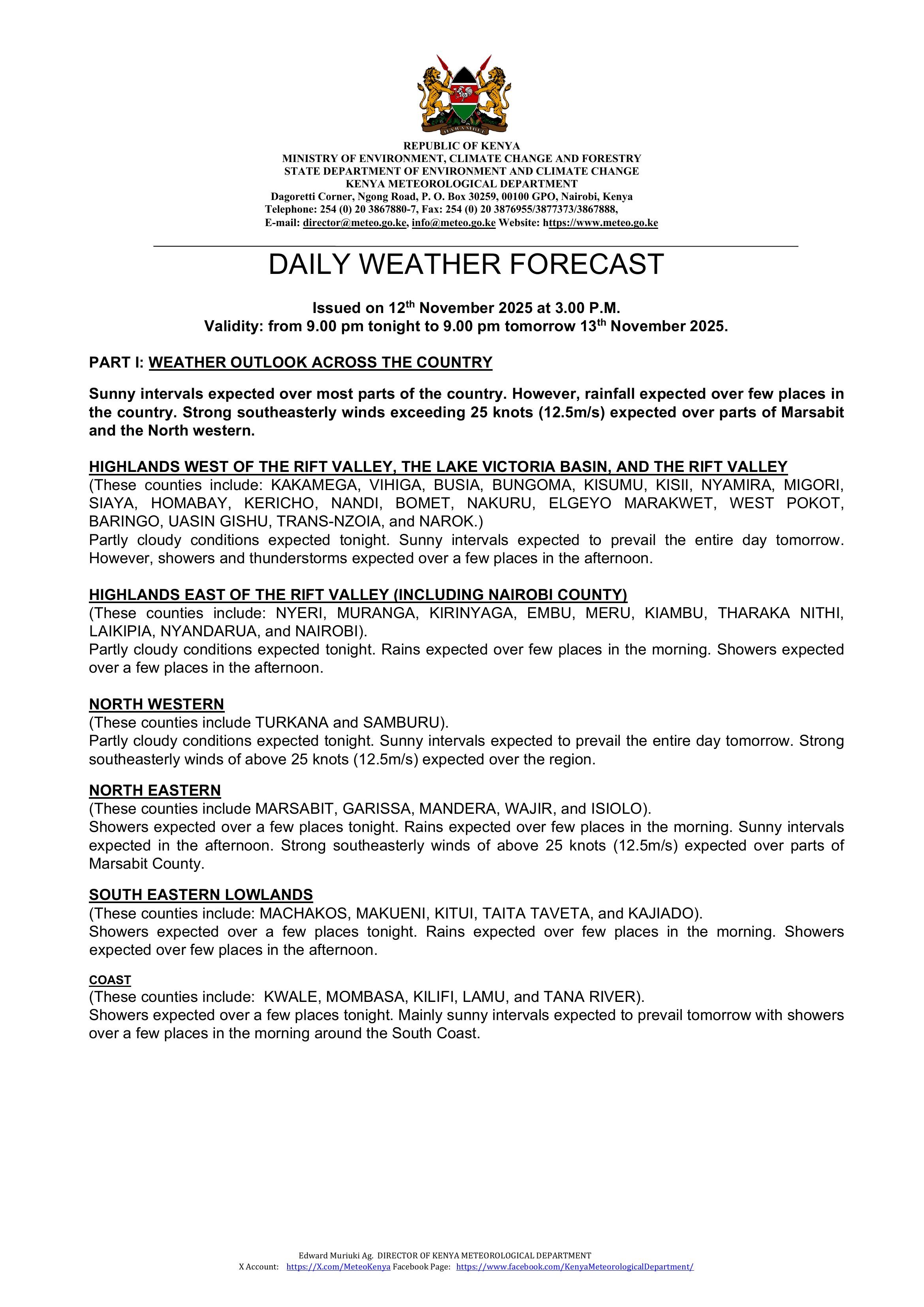 Daily Weather Update Daily weather forecast valid 13th Nov 2025
