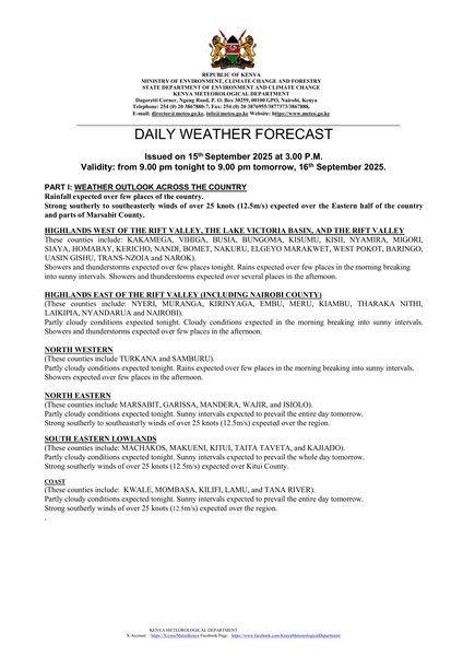 Daily Weather Update Daily weather forecast valid 16 Sept. 2025