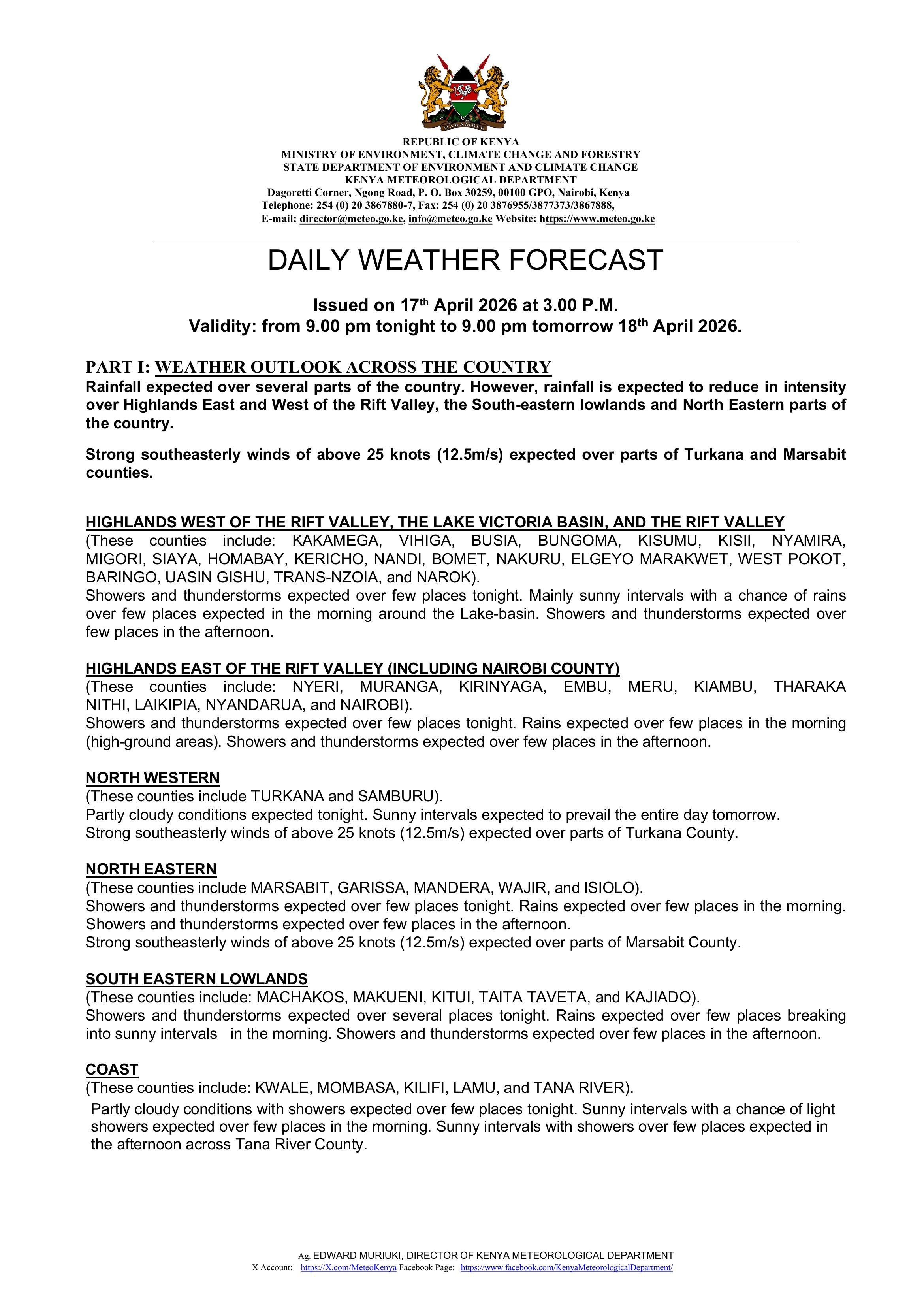 Daily Weather Update Daily weather forecast valid 18th April 2026