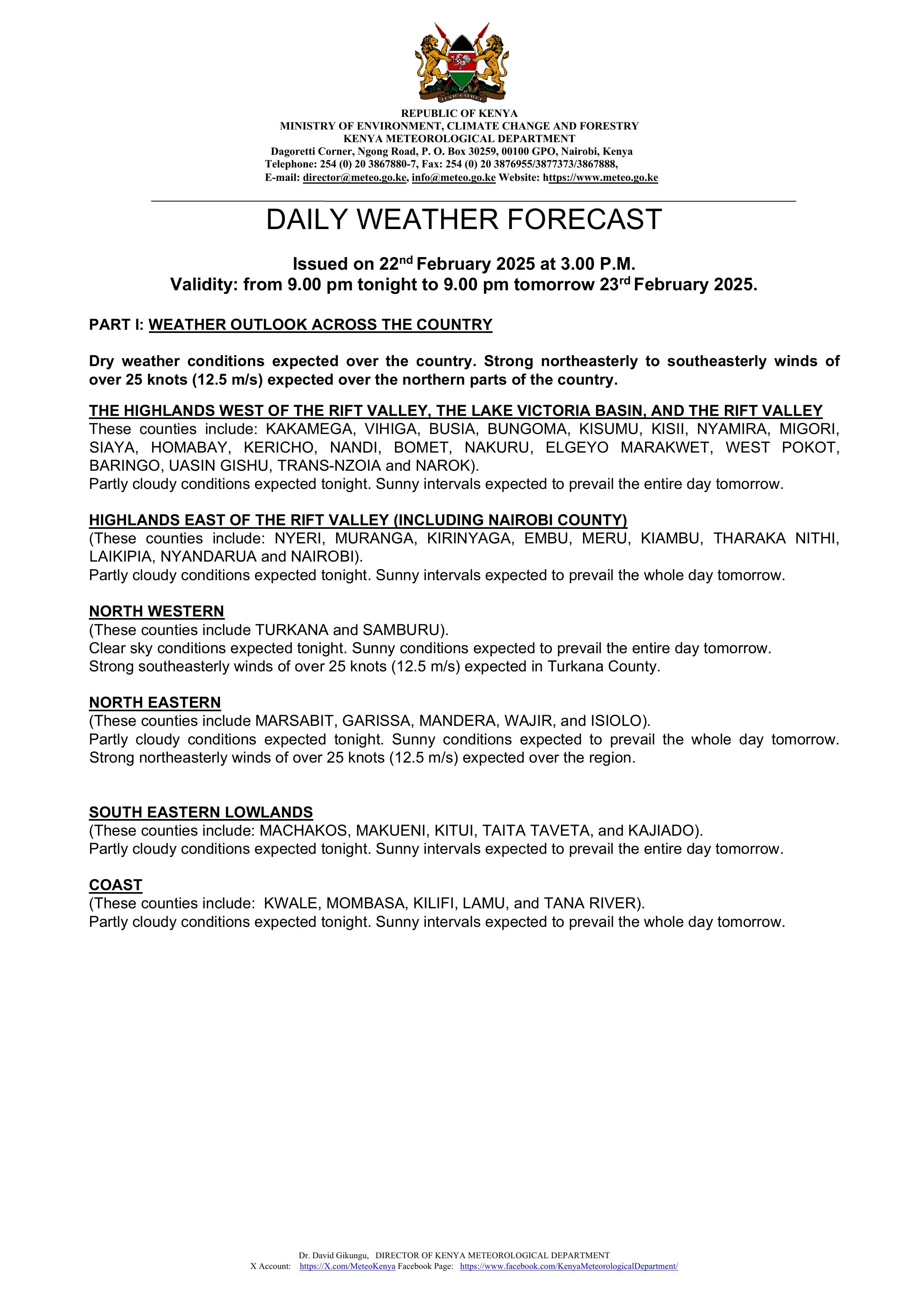 Daily Weather Update Daily weather forecast valid 23rd February 2025