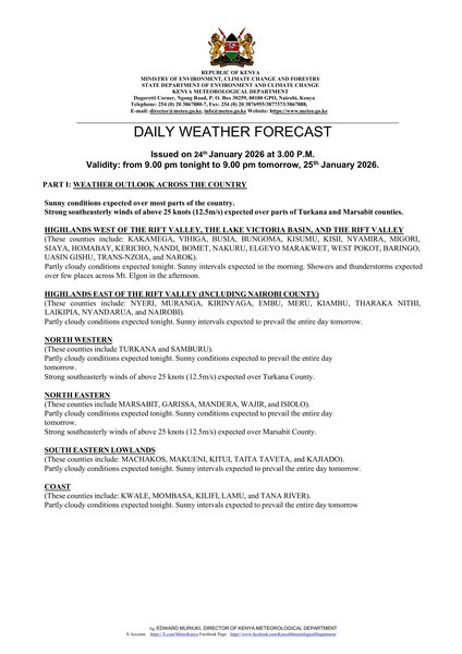 Daily Weather Forecast valid 25th January 2026