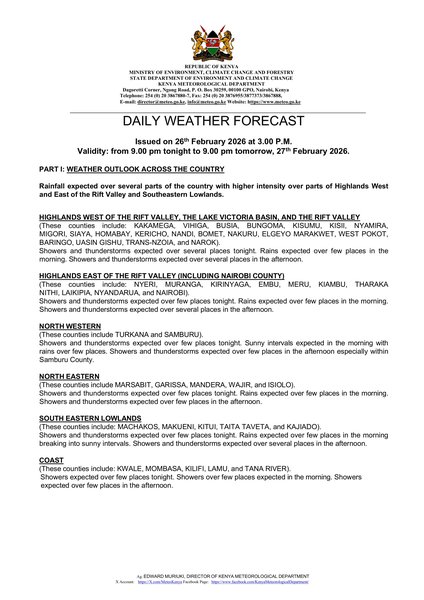 Daily Weather Update Daily weather forecast valid 27th Feb 2026