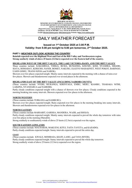 Daily weather forecast valid 2nd Oct. 2025