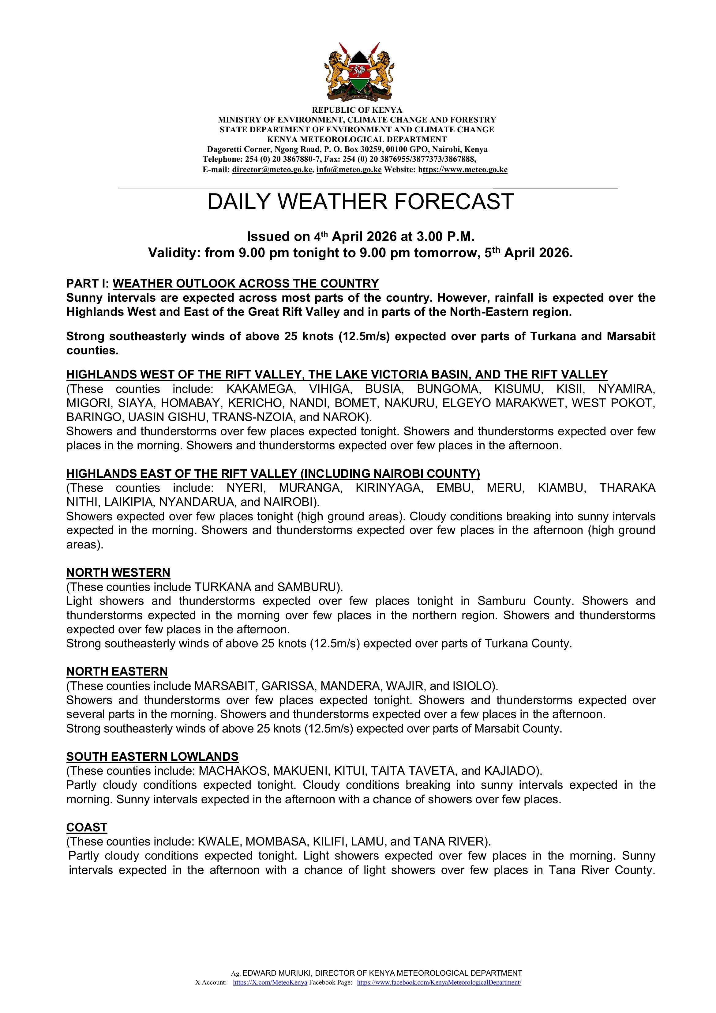 Daily Weather Update Daily weather forecast valid 5th April 2026