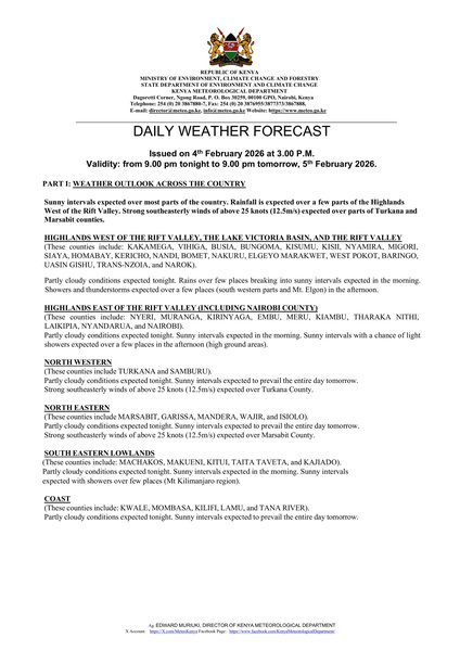 Daily Weather Update Daily weather forecast valid 5th Feb 2026