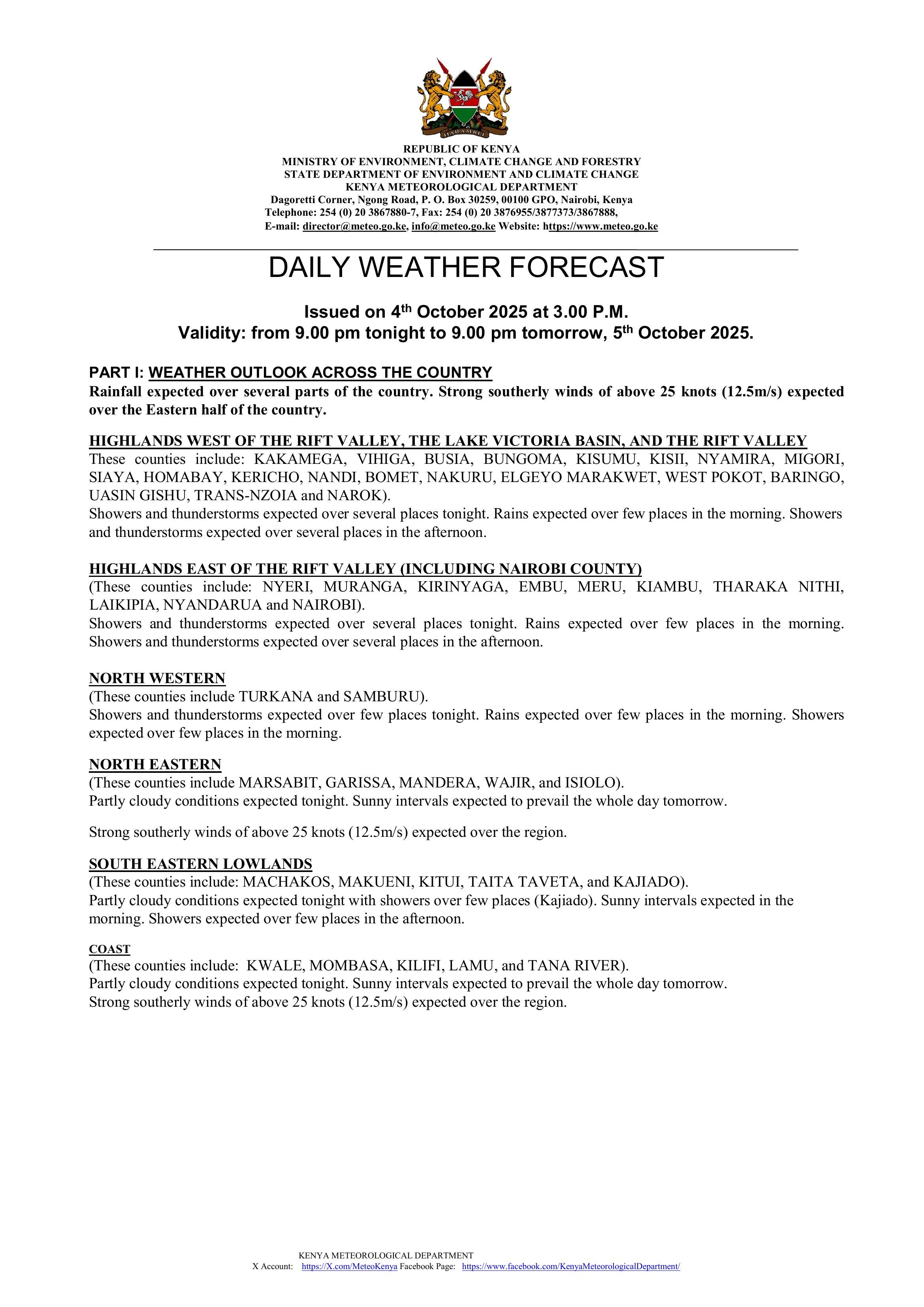 Daily Weather Update Daily weather forecast valid 5th October 2025