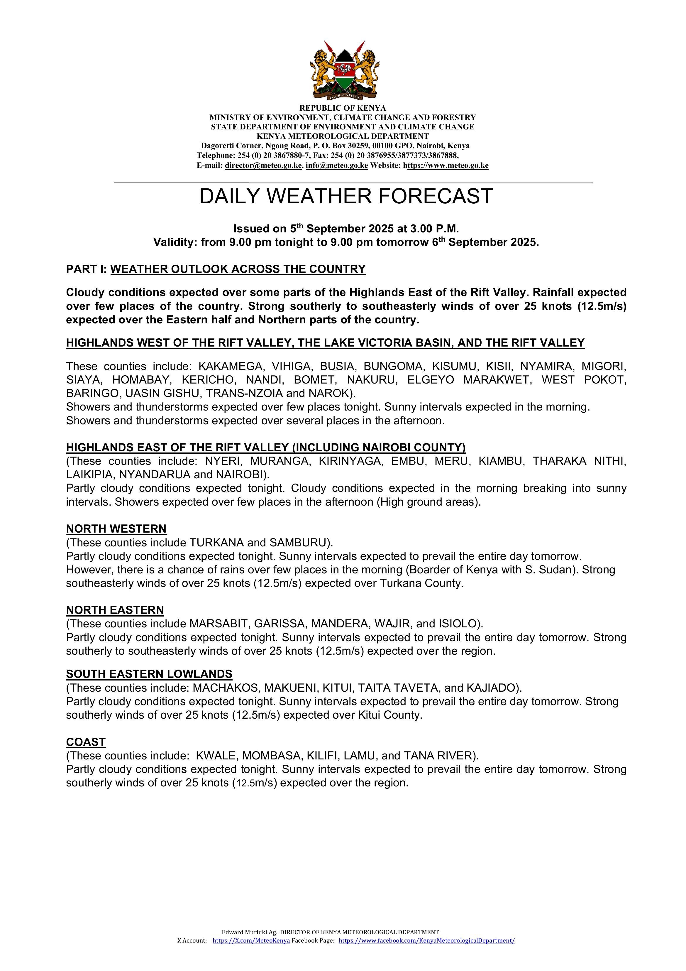 Daily Weather Update Daily weather forecast 6th Sept 2025
