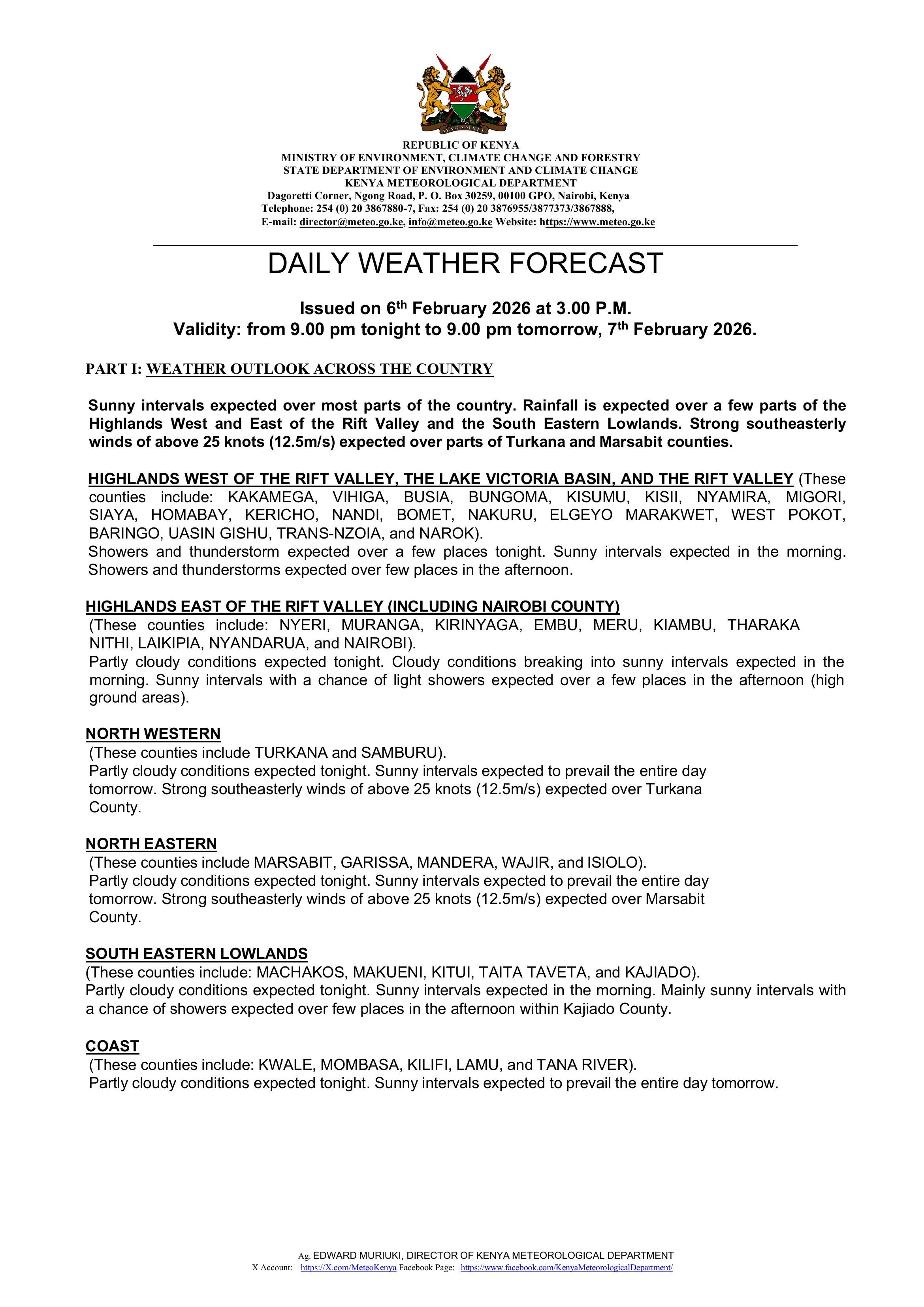 Daily Weather Update Daily weather forecast valid 7th Feb 2026