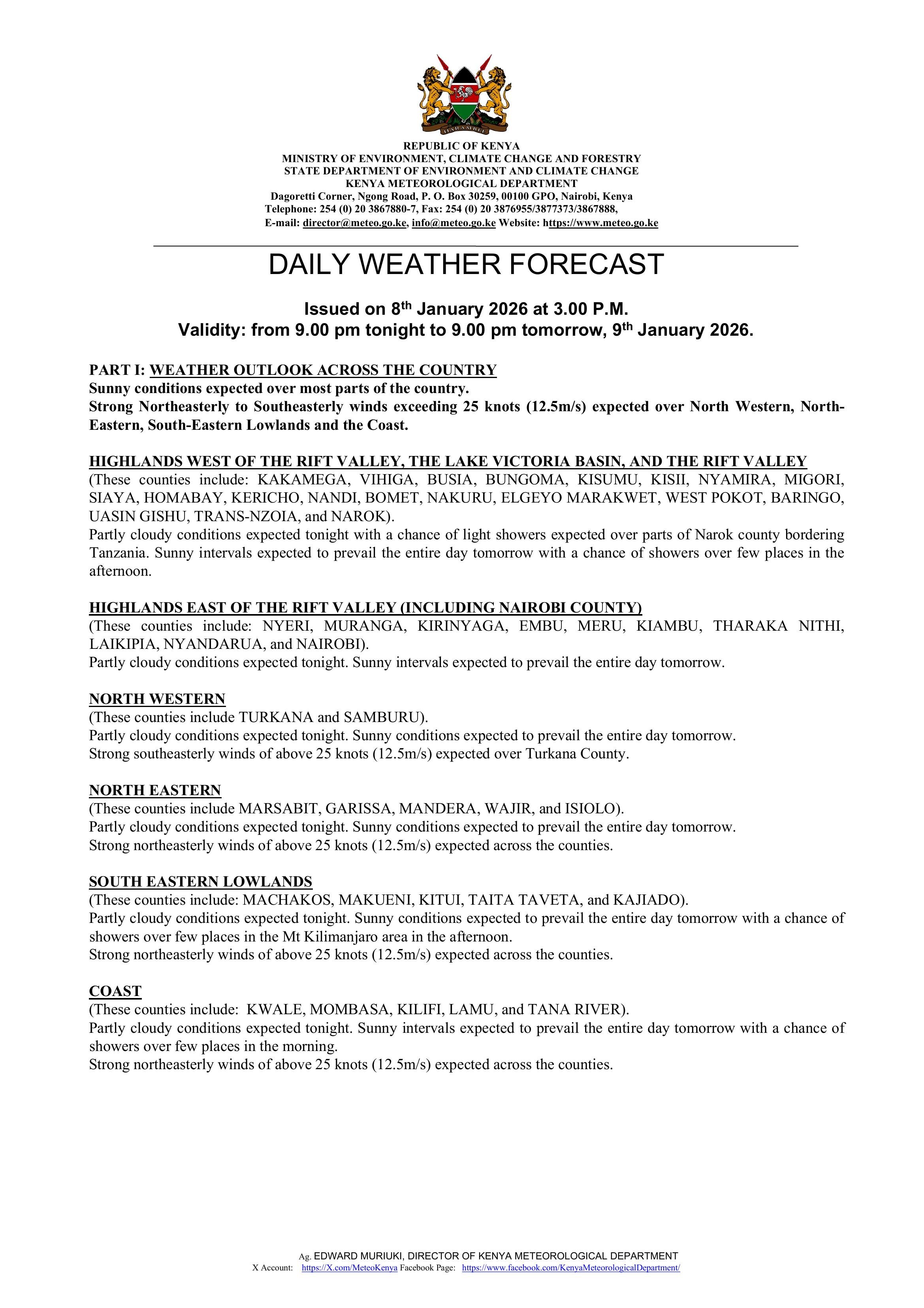 Daily Weather Update Daily Weather Forecast valid 9th January 2026