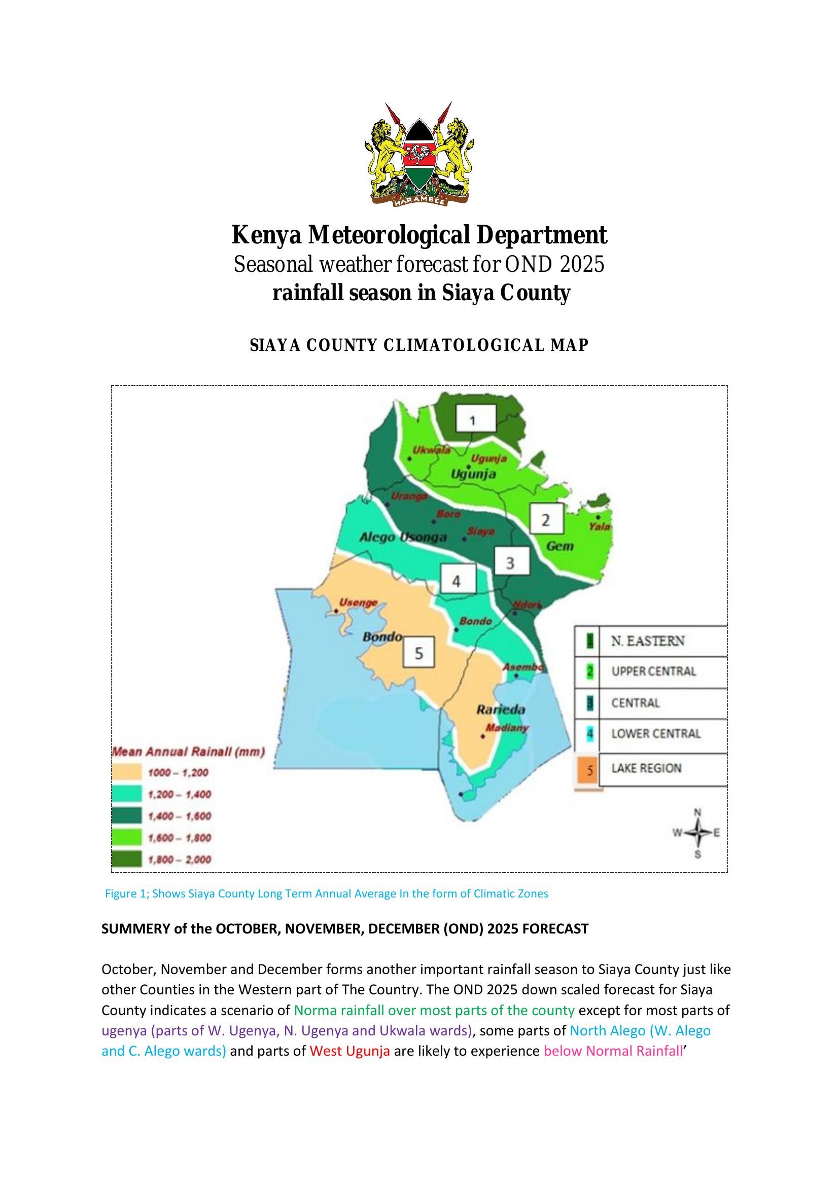 Siaya County OND 2025 Seasonal Forecast Fsiaya County Ond 2025 Seasonal Weather 